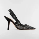 Dior Women J'Adior Slingback Pump Transparent Mesh Embroidered with Black Millefiori Motif