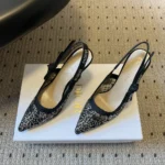 Dior Women J'Adior Slingback Pump Transparent Mesh Embroidered with Black Millefiori Motif