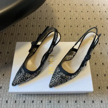 Dior Women J'Adior Slingback Pump Transparent Mesh Embroidered with Black Millefiori Motif