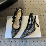 Dior Women J'Adior Slingback Pump Transparent Mesh Embroidered with Black Millefiori Motif