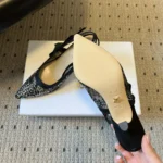 Dior Women J'Adior Slingback Pump Transparent Mesh Embroidered with Black Millefiori Motif