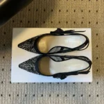 Dior Women J'Adior Slingback Pump Transparent Mesh Embroidered with Black Millefiori Motif