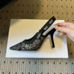 Dior Women J'Adior Slingback Pump Transparent Mesh Embroidered with Black Millefiori Motif