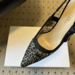 Dior Women J'Adior Slingback Pump Transparent Mesh Embroidered with Black Millefiori Motif