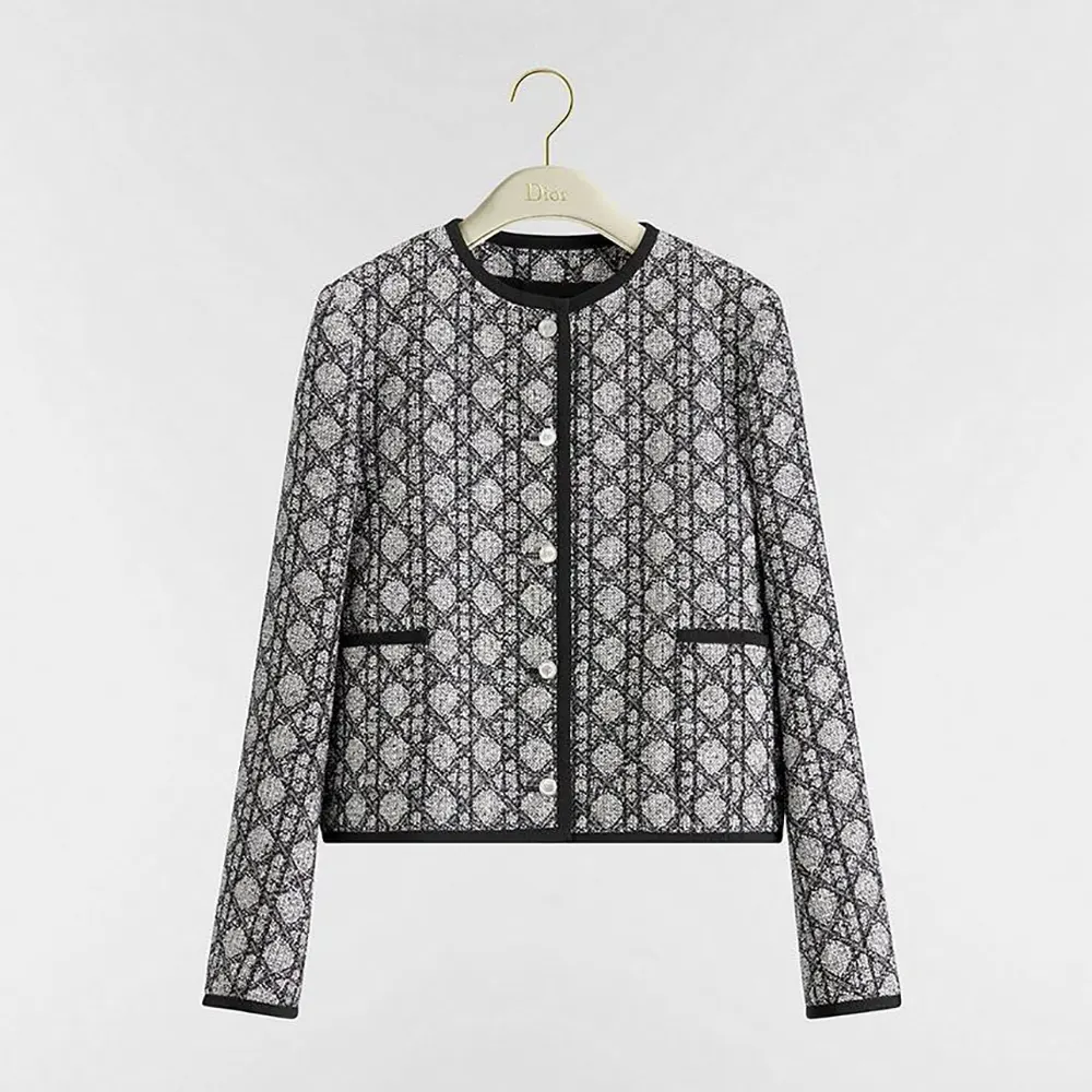 Dior Women Macrocannage Cropped Jacket Black and White Tweed Embroidered with Multicolor Sequins (1) Dior Women Macrocannage Cropped Jacket Black and White Tweed Embroidered with Multicolor Sequins