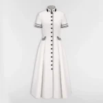 Dior Women Mid-Length Belted Shirtdress Ecru Wool and Mohair 611R12A1030