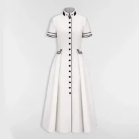 Dior Women Mid-Length Belted Shirtdress Ecru Wool and Mohair 611R12A1030
