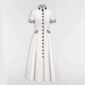 Dior Women Mid-Length Belted Shirtdress Ecru Wool and Mohair 611R12A1030