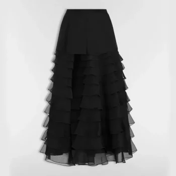 Dior Women Mid-Length Ruffled Skirt Black Silk Organza 611J16A6605