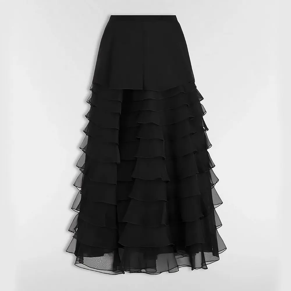 Dior Women Mid-Length Ruffled Skirt Black Silk Organza 611J16A6605 (1) Dior Women Mid-Length Ruffled Skirt Black Silk Organza 611J16A6605