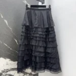 Dior Women Mid-Length Ruffled Skirt Black Silk Organza 611J16A6605