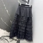 Dior Women Mid-Length Ruffled Skirt Black Silk Organza 611J16A6605