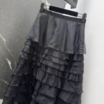Dior Women Mid-Length Ruffled Skirt Black Silk Organza 611J16A6605