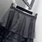 Dior Women Mid-Length Ruffled Skirt Black Silk Organza 611J16A6605