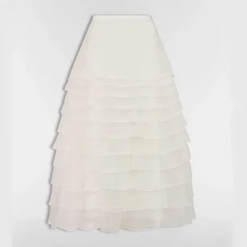 Dior Women Mid-Length Ruffled Skirt Ecru Silk Organza 611J16A6605