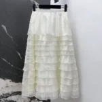 Dior Women Mid-Length Ruffled Skirt Ecru Silk Organza 611J16A6605