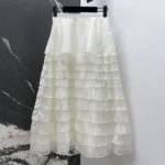 Dior Women Mid-Length Ruffled Skirt Ecru Silk Organza 611J16A6605