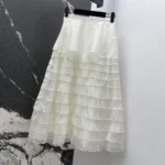 Dior Women Mid-Length Ruffled Skirt Ecru Silk Organza 611J16A6605