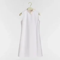 Dior Women Straight Dress White Virgin-Wool-Cotton-Blend Bouclé 621R21A1761