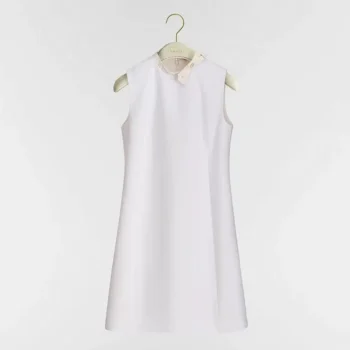Dior Women Straight Dress White Virgin-Wool-Cotton-Blend Bouclé 621R21A1761