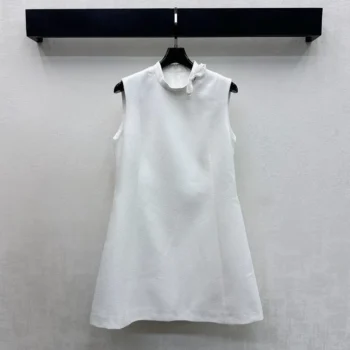 Dior Women Straight Dress White Virgin-Wool-Cotton-Blend Bouclé 621R21A1761