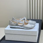 Dior Women Very Dior Ballet Flat Silver-Tone Laminated Lambskin and Glitter