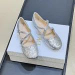 Dior Women Very Dior Ballet Flat Silver-Tone Laminated Lambskin and Glitter