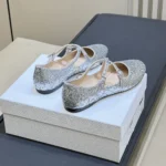 Dior Women Very Dior Ballet Flat Silver-Tone Laminated Lambskin and Glitter