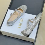 Dior Women Very Dior Ballet Flat Silver-Tone Laminated Lambskin and Glitter