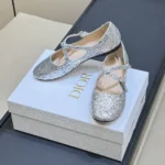 Dior Women Very Dior Ballet Flat Silver-Tone Laminated Lambskin and Glitter
