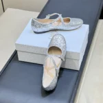Dior Women Very Dior Ballet Flat Silver-Tone Laminated Lambskin and Glitter