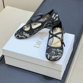 Dior Women Very Dior Ballet Flat Transparent Mesh Embroidered with Black Millefiori Motif