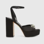 Gucci Women Platform Sandal With Crystal Horsebit-Black 836044FAD88
