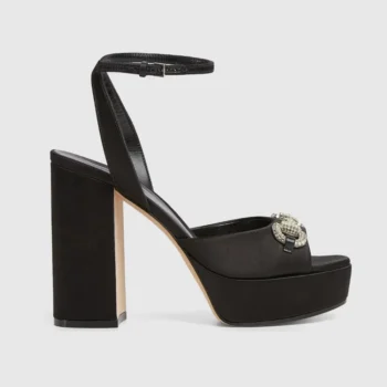 Gucci Women Platform Sandal With Crystal Horsebit-Black 836044FAD88