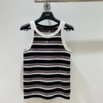 Chanel Women Black and White Striped Tank Top with Pink Detail