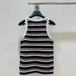 Chanel Women Black and White Striped Tank Top with Pink Detail