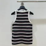 Chanel Women Black and White Striped Tank Top with Pink Detail