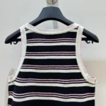 Chanel Women Black and White Striped Tank Top with Pink Detail