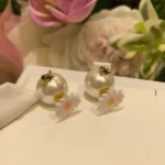 Dior Women Daisy Dior Tribales Earrings Gold-Finish Metal White Resin Pearls and Multicolor Lacquer