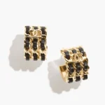 Chanel Women Hoop Earrings Metal & Lambskin Golden & Black ABH154