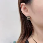 Chanel Women Hoop Earrings Metal & Lambskin Golden & Black ABH154