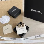 Chanel Women Hoop Earrings Metal & Lambskin Golden & Black ABH154