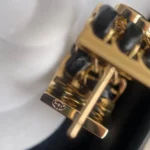 Chanel Women Hoop Earrings Metal & Lambskin Golden & Black ABH154