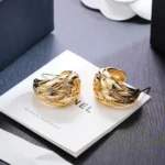 Chanel Women Hoop Earrings Metal & Strass Golden & Crystal