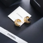 Chanel Women Hoop Earrings Metal & Strass Golden & Crystal
