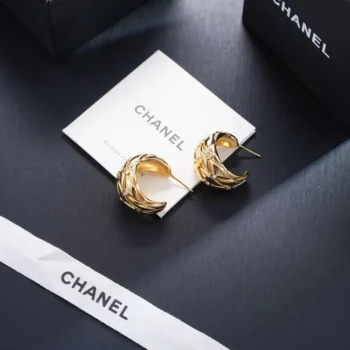 Chanel Women Hoop Earrings Metal & Strass Golden & Crystal