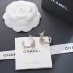 Chanel Women Hoop Earrings Metal & Strass Golden & Crystal ABH176