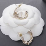 Chanel Women Hoop Earrings Metal & Strass Golden & Crystal ABH176