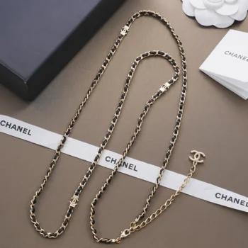 Chanel Women Long Necklace Metal & Lambskin Golden & Black ABH266