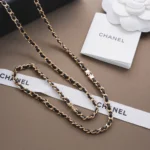 Chanel Women Long Necklace Metal & Lambskin Golden & Black ABH266